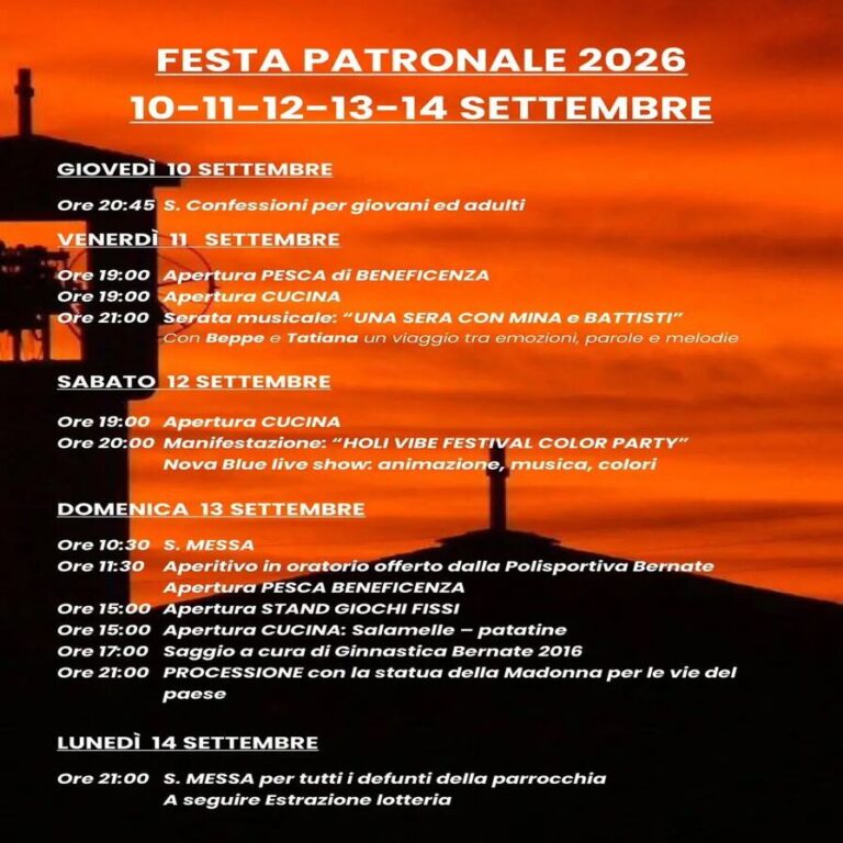 Scopri di più sull'articolo FESTA PATRONALE MARIA NASCENTE BERNATE 2026 – PROGRAMMA COMPLETO