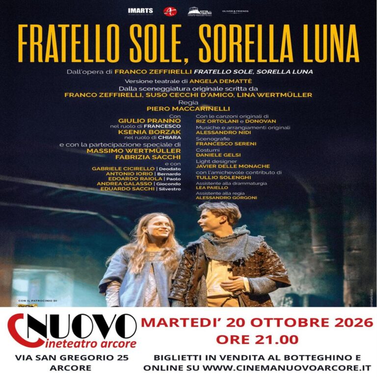 Scopri di più sull'articolo CINETEATRO NUOVO – FRATELLO SOLE, SORELLA LUNA – 20 OTTOBRE 2026